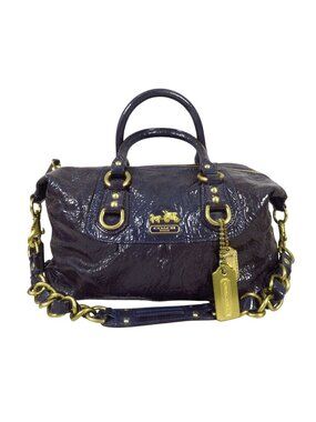Coach Madison Sabrina Satchel Purse 12957 Purple Plum Crinkle Patent Leather